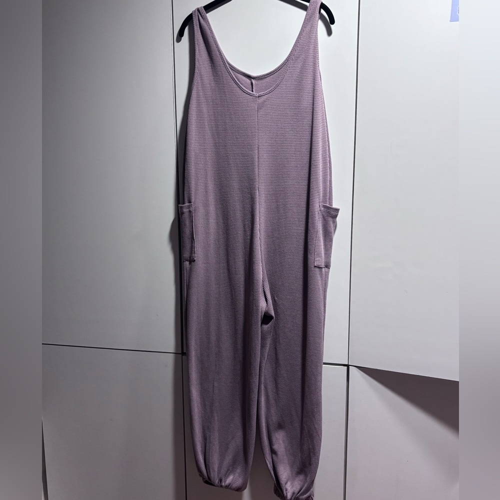 SHEIN Mauve Ribbed Harem Jumpsuit Sleeveless Pockets Size Large